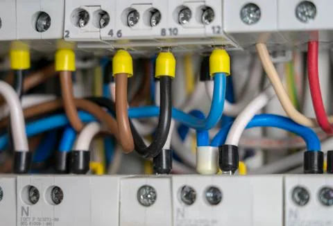 Contacts in electrical switchboard providing a safe supply of electricity Stock Photos