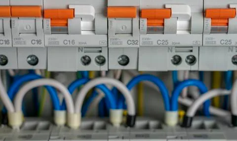 Contacts in electrical switchboard providing a safe supply of electricity Stock Photos