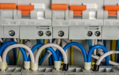 Contacts in electrical switchboard providing a safe supply of electricity Stock Photos