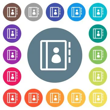 Contacts flat white icons on round color backgrounds Illustrazione stock
