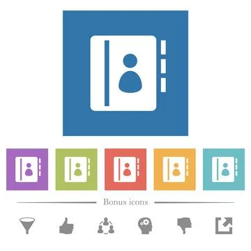 Contacts flat white icons in square backgrounds Stock Illustration