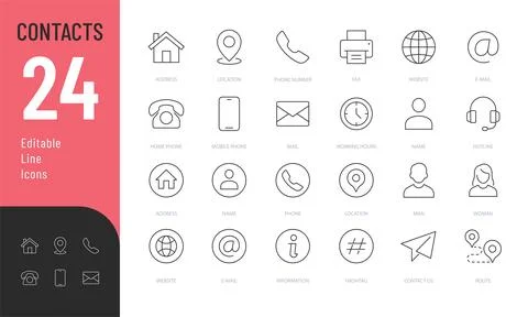 Contacts Line Editable Icons set. Stock Illustration