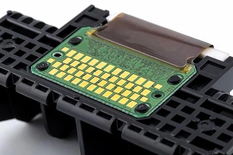 Contacts on the printed circuit board from the head of a color inkjet printer Foto stock