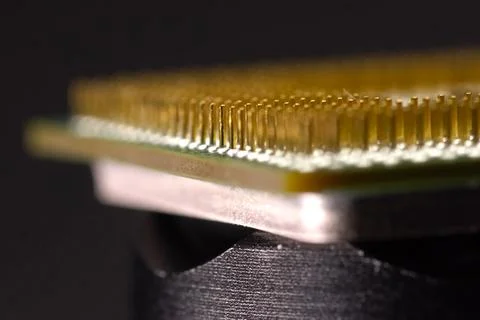 Contacts on the surface of central processor. Elements of electr Foto stock