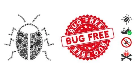 Contagion Collage Bug Icon with Scratched Round Bug Free Stamp Stock Illustration