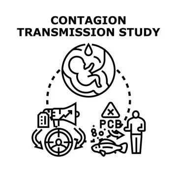Contagion transmission study concept with environmental contamination Stock Illustration