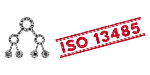 Contagious Collage Binary Tree Icon and Textured ISO 13485 Stamp with Lines Stock Illustration