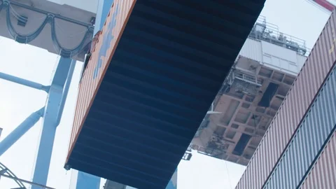 Container in the air in the harbor Stock Footage 118593081