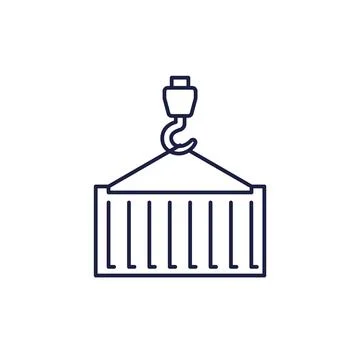 Container and crane line icon on white Stock Illustration