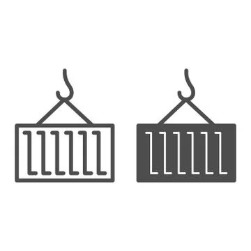 Container and hook line and solid icon, logistic and delivery symbol, Cargo Illustrazione stock