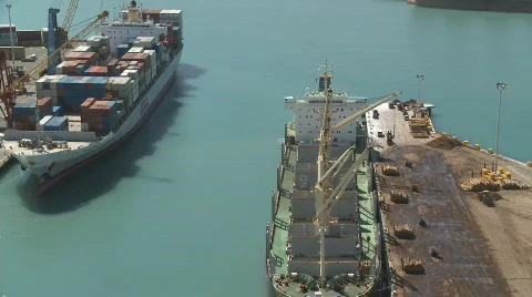 Container and log ships timelapse Stock Footage 861769