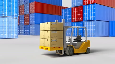 Container and many of carton boxes on a pallet, isolated on white background Stock Footage 67668897