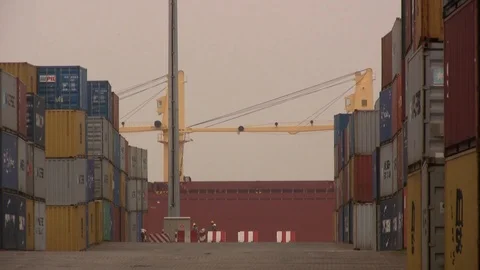 Container and ship on african harbour Stock Footage 89363642