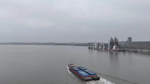 Container barges on River Thames drone,aerial Stock Footage 291887114