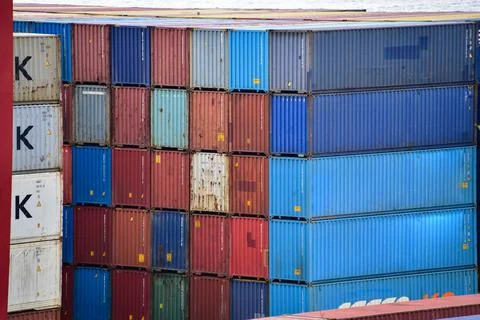 Container box from cargo ship for import and export. Freight shipping Stock Photos