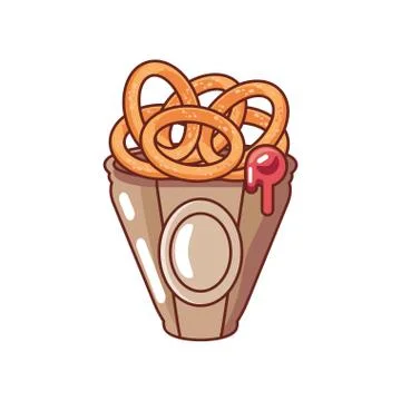 Container with bread pretzel on white background Illustrazione stock