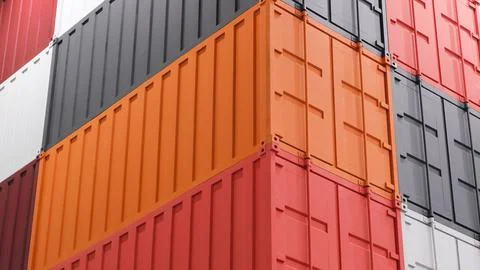 Container cargo box background, Stack of containers, logistics concept backgr Stock Photos