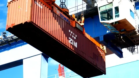 Container cargo crane to ship 4k intro video for business Stock Footage 100146641