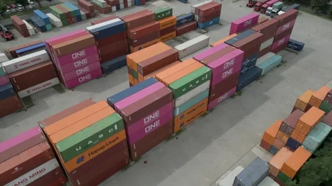 Container cargo freight containers on land station Stock Footage 320100088