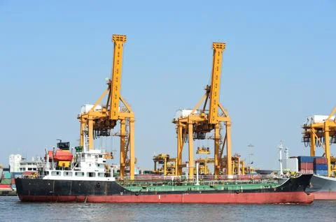 Container cargo freight ship with blue sky Stock Photos