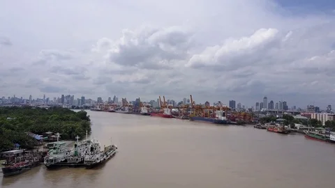 Container Cargo freight ship with working crane loading bridge in shipyard Stock Footage 81165324