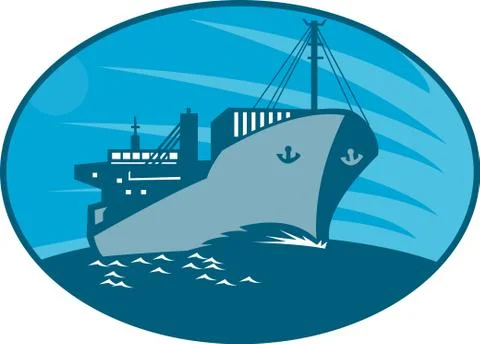 Container cargo freighter ship retro Stock Illustration