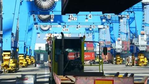 Container cargo gantry crane 4k intro video for business Stock Footage 102176467