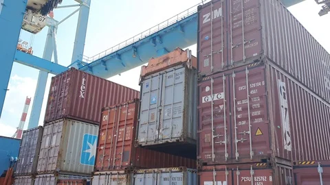 Container cargo handling gantry crane RMG 4k  Stock Footage 119121416