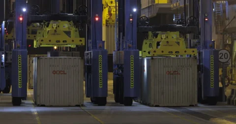 Container Cargo Operation At Night (4k) Stock Footage 63084906