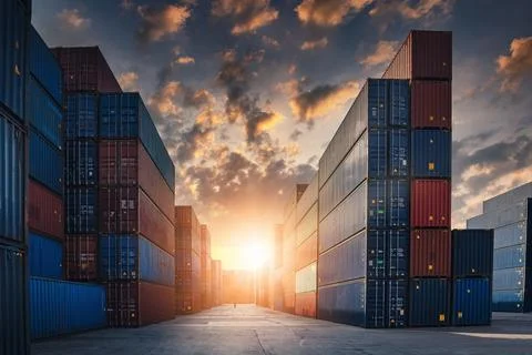 Container Cargo Port Ship Yard Storage Handling of Logistic Transportation In Stock Photos