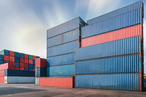 Container Cargo Port Ship Yard Storage Handling of Logistic Transportation In Stock Photos
