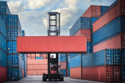 Container Cargo Port Ship Yard Storage Handling of Logistic Transportation In Stock Photos