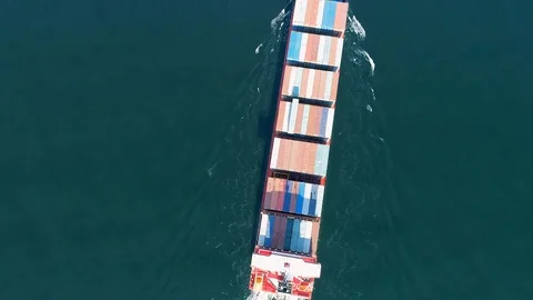 Container Cargo Ship, Aerial Top Down Revealing Shot Stock Footage 91127174