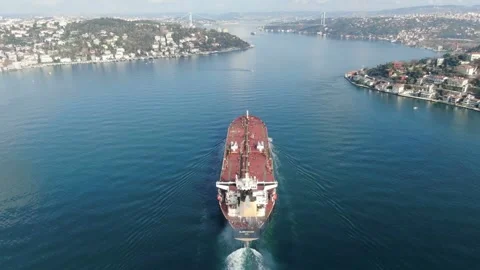 Container cargo ship boat in the open sea Freight shipping maritime. with port Stock Footage 336446484