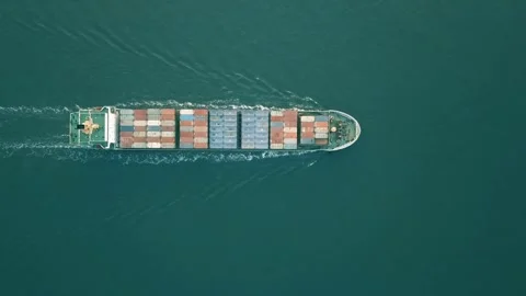 Container cargo ship boat in open sea, export trade business logistic Stock Footage 336446544
