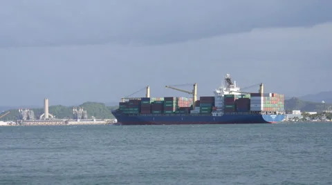 CONTAINER CARGO SHIP - CONTI ELEKTRA  arriving to dock Stock Footage 51436113
