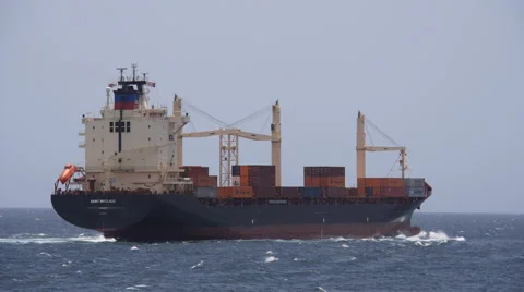 Container cargo ship heading to high seas 3 Stock Footage 50944293