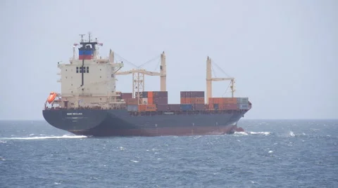 Container cargo ship heading to high seas 1 Stock Footage 50953734