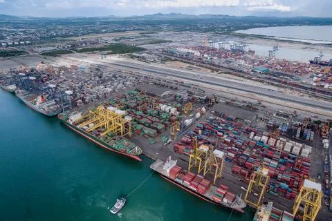 Container cargo ship, import export, business logistic supply chain transport Foto stock