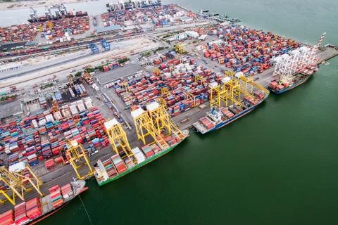 Container cargo ship, import export, business logistic supply chain transport Stock Photos