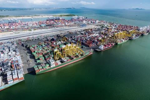Container cargo ship, import export, business logistic supply chain transport Stock Photos