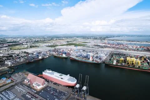Container cargo ship, import export, business logistic supply chain transport Stock Photos