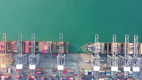 Container cargo ship at industrial port harbor in import export commercial trade 스톡 동영상 336446495