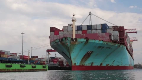 Container cargo ship load in the seaport. Stock Footage 130212325