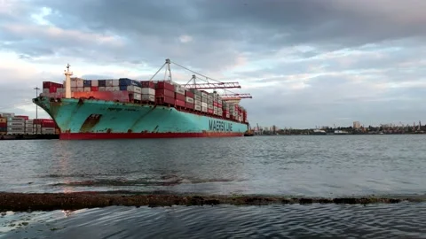 Container cargo ship load in the seaport. Stock Footage 131470641