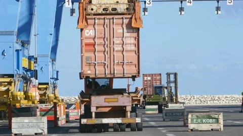 Container cargo ship loading 4k intro outro for business Stock Footage 140713019