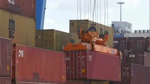 Container cargo ship loading 4k intro outro for business Stock Footage 140713323