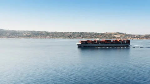 Container cargo ship in the ocean. Aerial view. Stock Footage 188107309