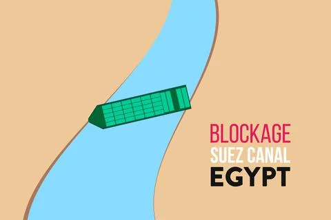 Container cargo ship run aground and stuck in Suez Canal Stock Illustration