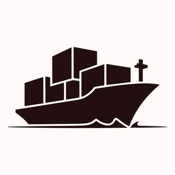 Container cargo ship silhouette icon delivering heavy goods on ocean waves .. Stock Illustration